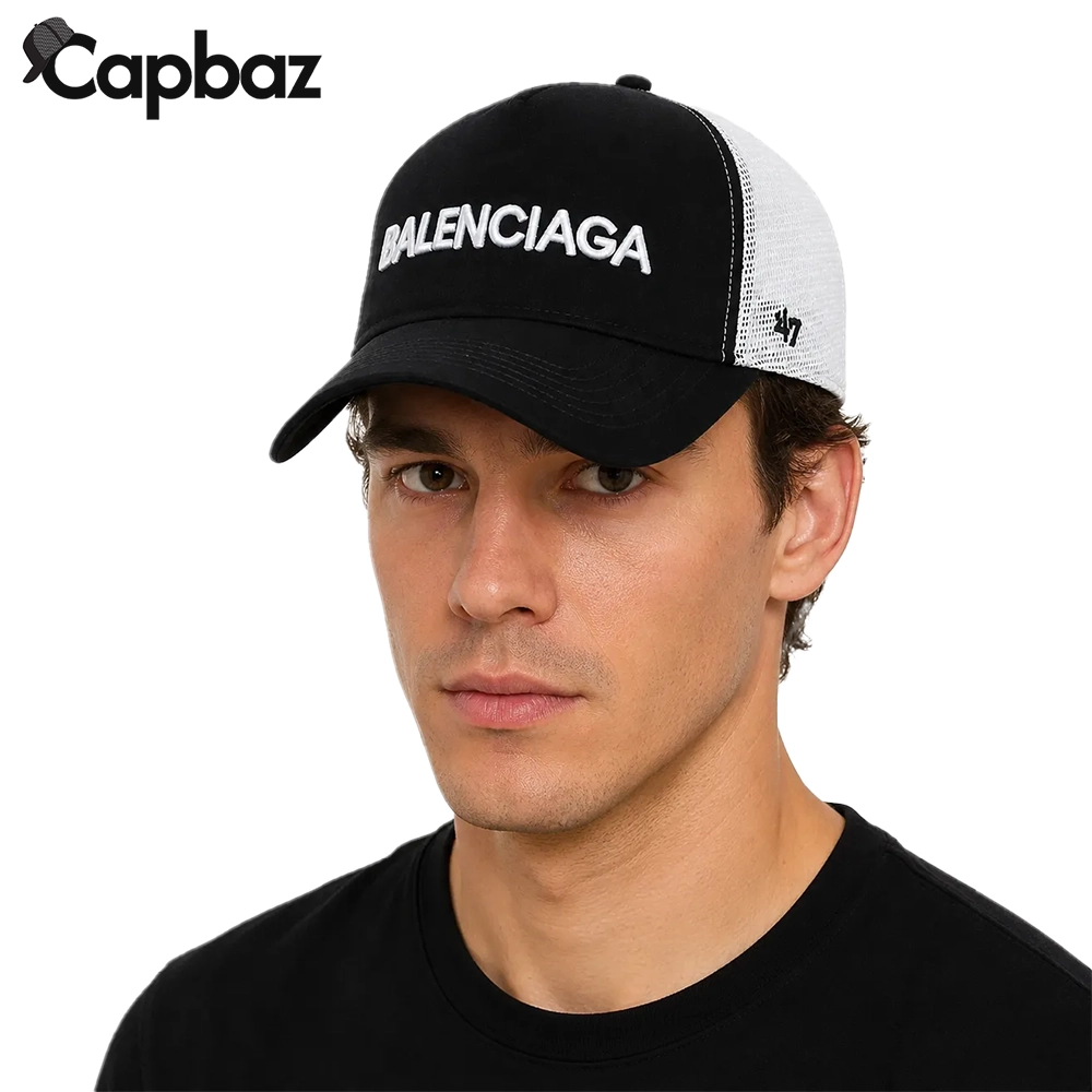 کلاه مدل پشت توری سفید مشکی طرح BALENCIAGA